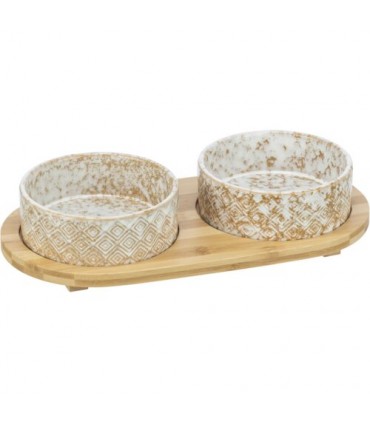 Set Comederos, cerámica/bambú